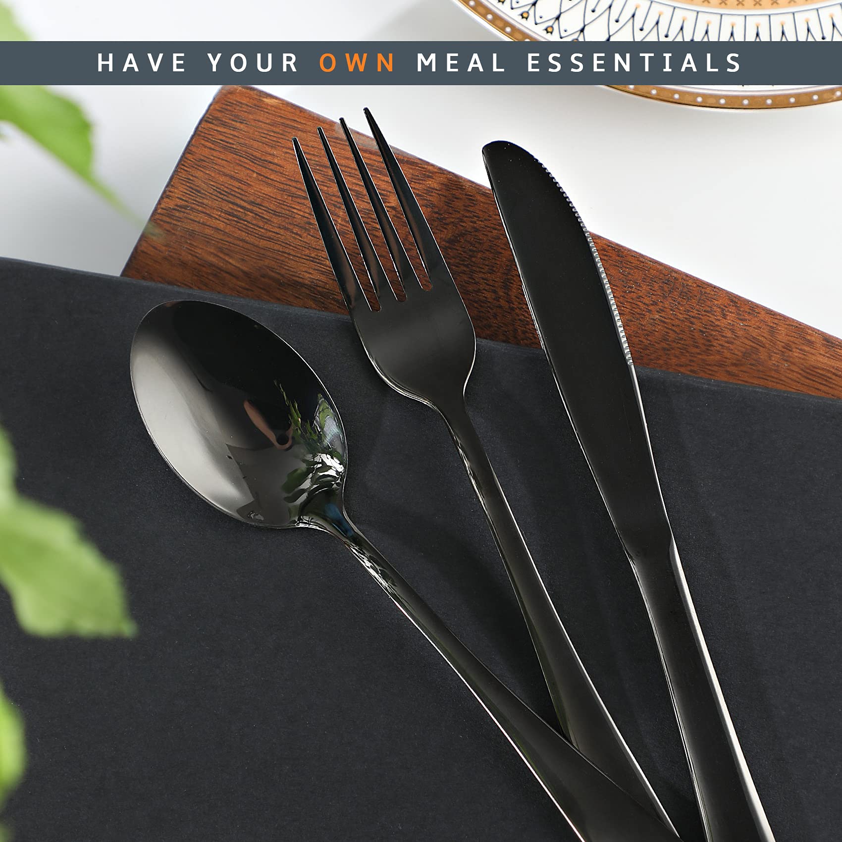 HASTHIP Portable Travel Utensils Set, Travel Camping Cutlery Set, Reusable Stainless Steel Spoon Fork Dinner Knife Flatware Set with Case for Office School Picnic (Black) HASTHIP Portable Travel Utensils Set, Travel Camping Cutlery Set, Reusable Stainless Steel Spoon Fork Dinner Knife Flatware Set with Case for Office School Picnic (Black)